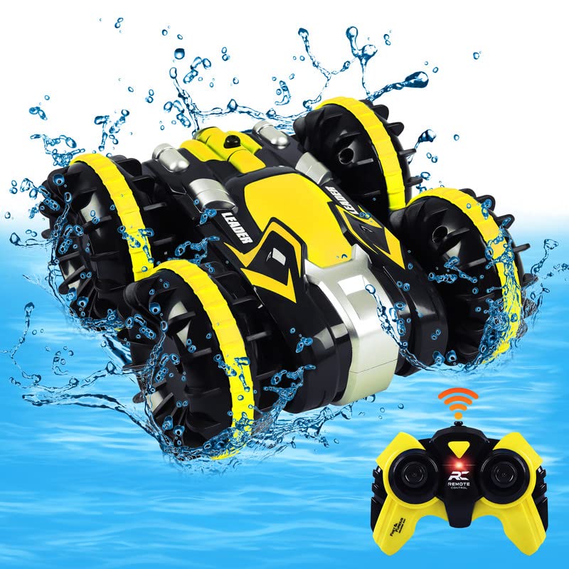 Toys for 5-10 Year Old Boys RC Car for Kids 2.4 GHz Remote Control Boat Waterproof RC Monster Truck Stunt Car 4WD Remote Control Vehicle Boys Girls Birthdays Gifts All Terrain Water Beach Pool Toy