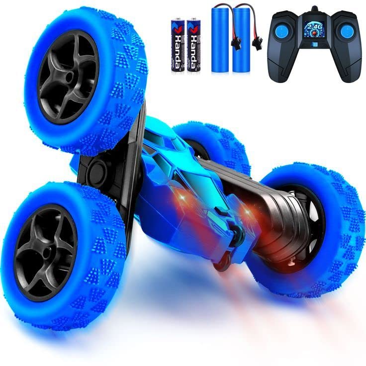 Dolanus Remote Control Car, RC Car Stunt Toys Contains All Batteries: 2.4Ghz Double Sided 360° Rotating 4WD RC Car with Headlights, Kids Christmas Birthday Toy Cars for Boys/Girls (Blue)