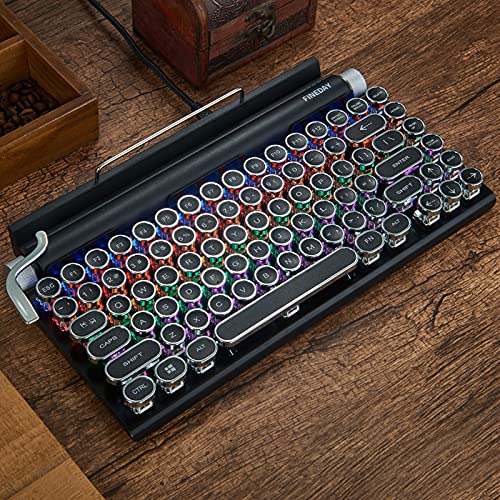 Kchibo Retro Typewriter Keyboard, Electric Typewriter Vintage with Upgraded Mechanical Bluetooth 5.0,Multi Devices Connection Classical Wooden,Punk Round Keys for Desktop PC/Laptop/Phone