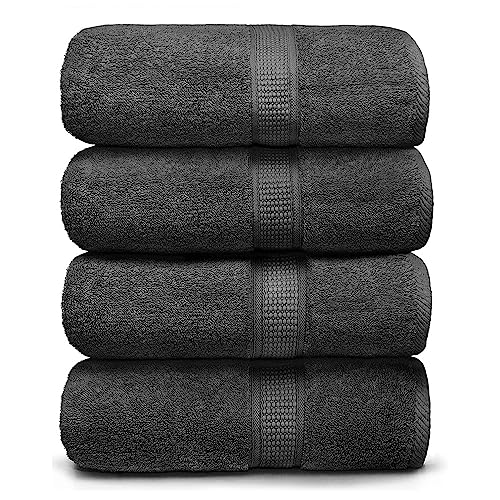 Ariv Towels 4-Piece 30X52 Inches Large Premium Bamboo Cotton Bath Towel Set - Suitable for Sensitive Skin & Daily Use - Soft, Quick Drying & Highly Absorbent for Bathroom, Gym, Hotel & Spa -Grey