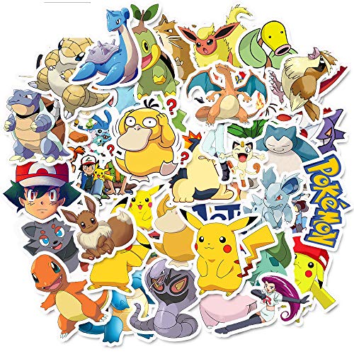 Stickers for Cute Anime Pokemon Teens Adults Girls,50 Pcs Cool Pikachu Cartoon Monsters Waterproof Stickers for Water Bottle,Laptop,Skateboard Hydroflask,Phone,Notebook,Vinyl Stickers Decals