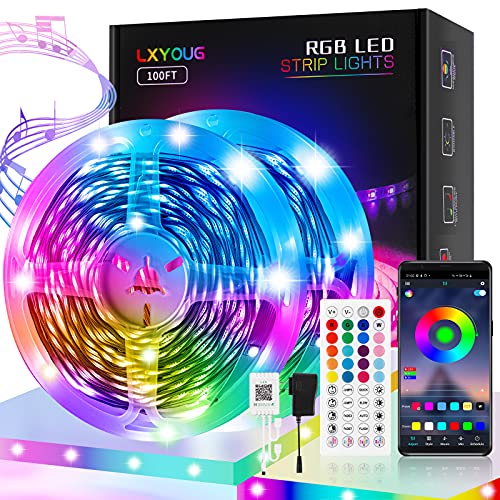 100ft Led Lights for Bedroom, APP Control Music Sync Color Changing,Ultra Long RGB 5050 Led Strip Lights with 44Keys IR Remote for Christmas Room Home Decoration