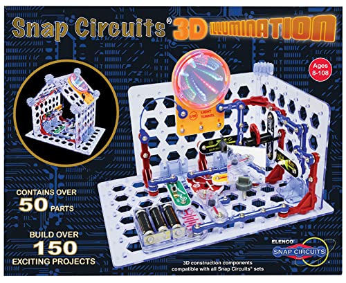 Snap Circuits 3D Illumination Electronics Exploration Kit | Over 150 STEM Projects | Full Color Project Manual | 50 Parts | STEM Educational Toys for Kids 8+