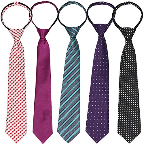 kilofly Pre-tied Adjustable Zipper Tie Kids Boys Baby Necktie Value Set of 5