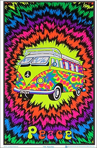Peace Bus Blacklight Poster - Authentic Blacklight-Reactive Flocked Material - 23' x 35'