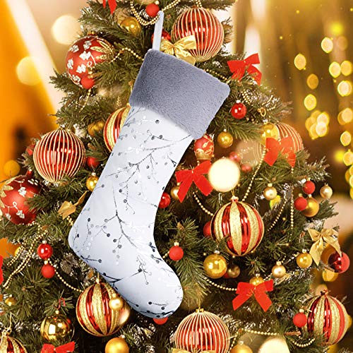 21 Inches Christmas Stocking with Grey Cuff Plush Triple Layers Gift White Christmas Stocking Stuffers Xmas Stocking Holders for Holiday Party Mantel Ornament Decor one Piece