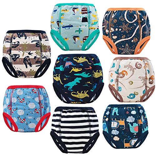 MooMoo Baby 8 Packs Potty Training Pants Cotton Absorbent Training Underwear for Toddler Baby Boy 3T