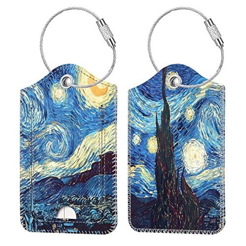 2 Pcs Luggage Tags, Fintie Privacy Cover ID Label with Stainless Steel Loop and Address Card for Travel Bag Suitcase (Starry Night)