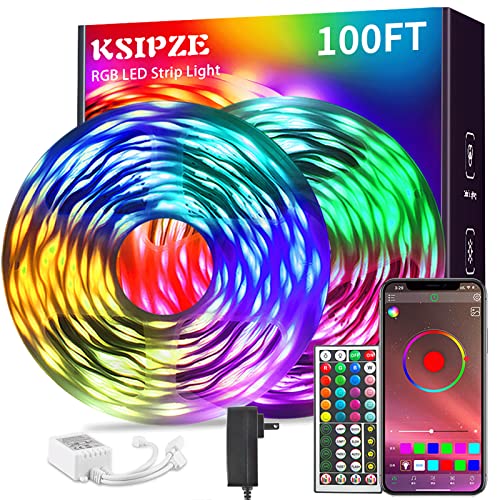 KSIPZE 100ft Led Strip Lights (2 Rolls of 50ft) RGB Music Sync Color Changing,Bluetooth Led Lights with Smart App Control Remote,Led Lights for Bedroom Room Lighting Flexible Home Decor