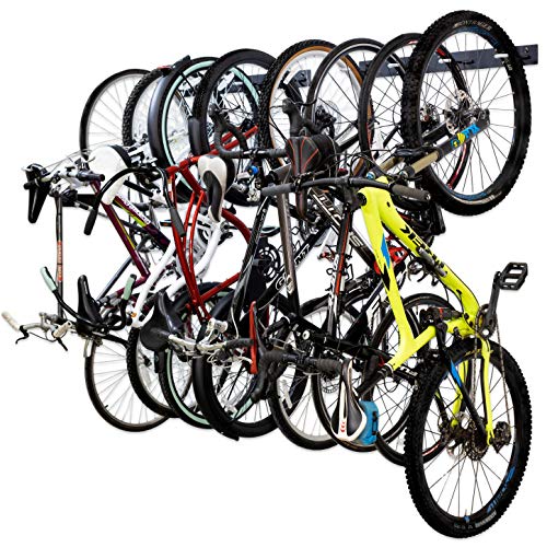 StoreYourBoard BLAT 8 Bike Wall Storage Rack, Holds Eight Bicycles Total, Heavy-Duty Solid Steel, Home and Garage Organizer Vertical Hanging Hooks