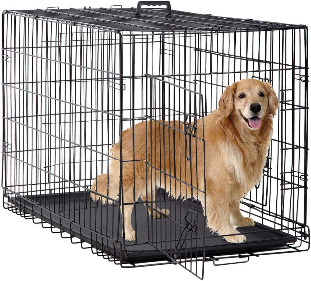 BestPet 24,30,36,42,48 Inch Dog Crates for Large Dogs Folding Mental Wire Crates Dog Kennels Outdoor and Indoor Pet Dog Cage Crate with Double-Door,Divider Panel, Removable Tray (Black, 48')